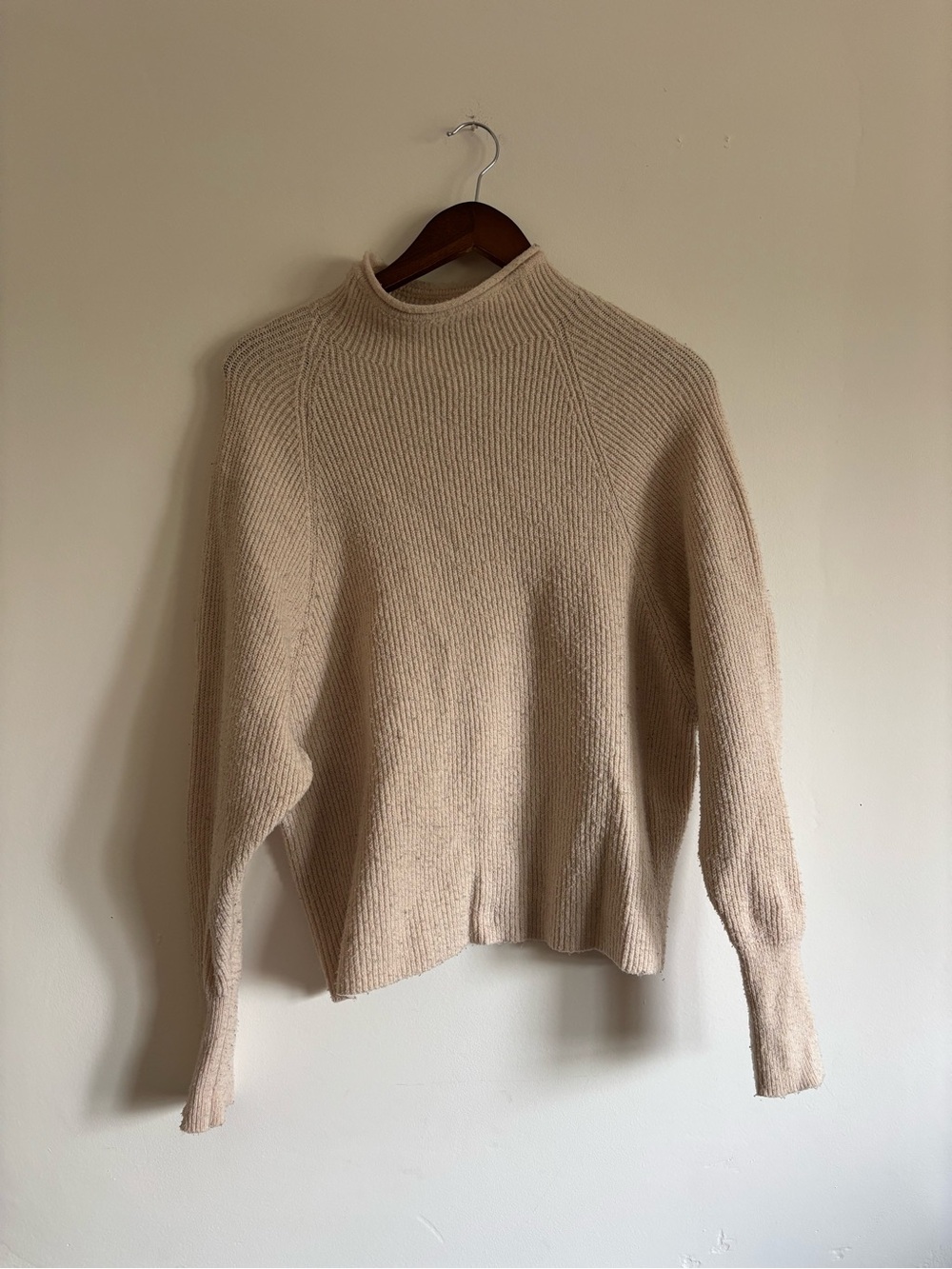 Express Cream Ribbed Mock Neck Sweater